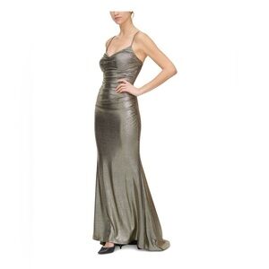ELIZA J | Womens Gold Spaghetti Strap Cowl Neck Full-Length Formal Gown Dress 6